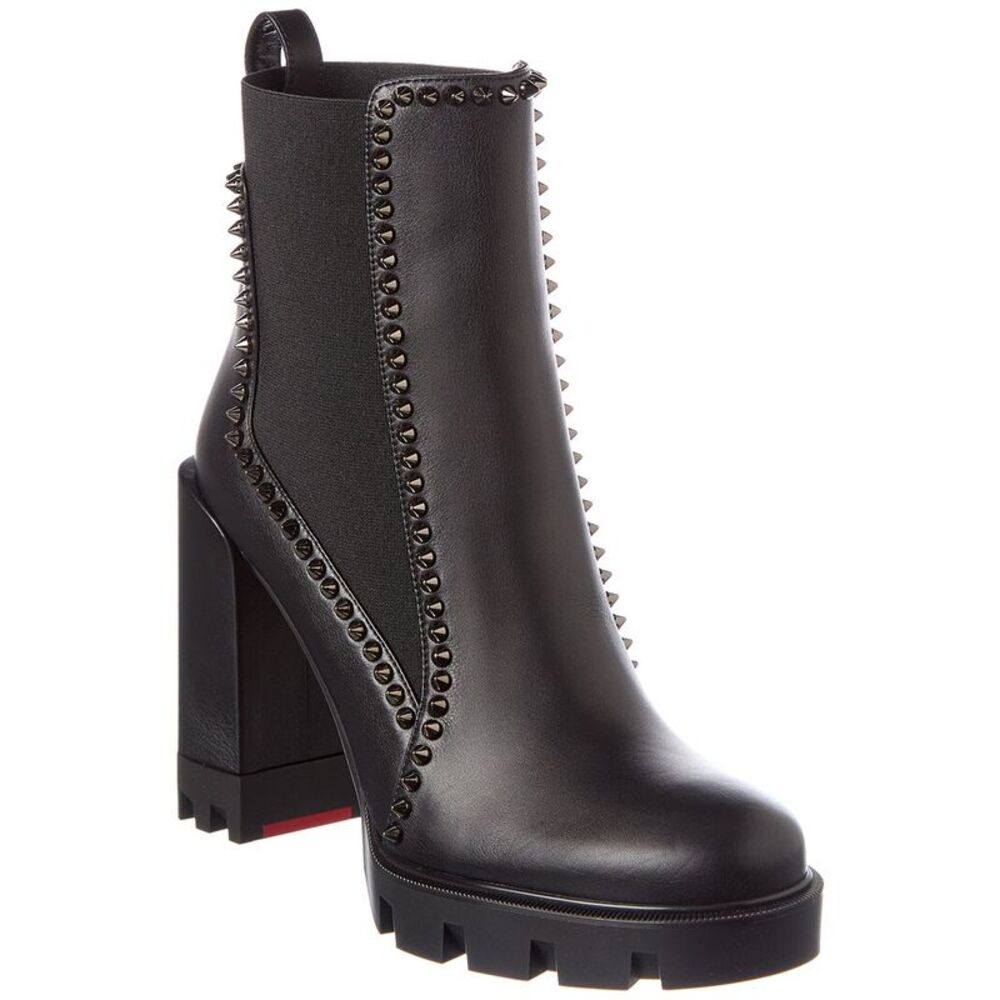 Christian Louboutin Out Line Spike Lug 100 Leather Boot, Black